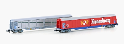Hobbytrain H23442 - N - 2-tlg. Schiebewandwagen-Set Habis, SNCF/Kronenbourg, Ep. V-VI